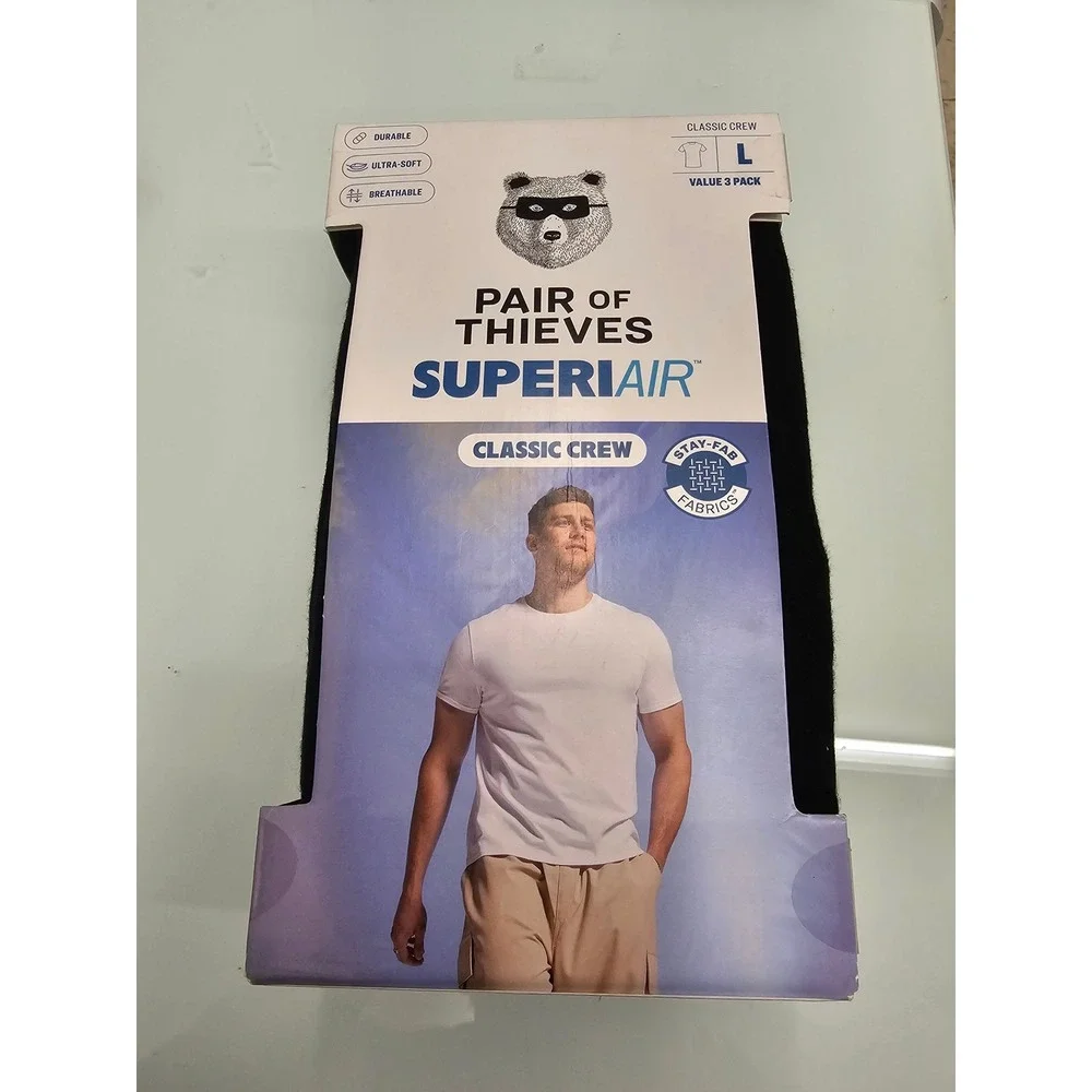 Pair of Thieves Superiair Mens Classic Crew Undershirt 3-Pack Black Large 107181